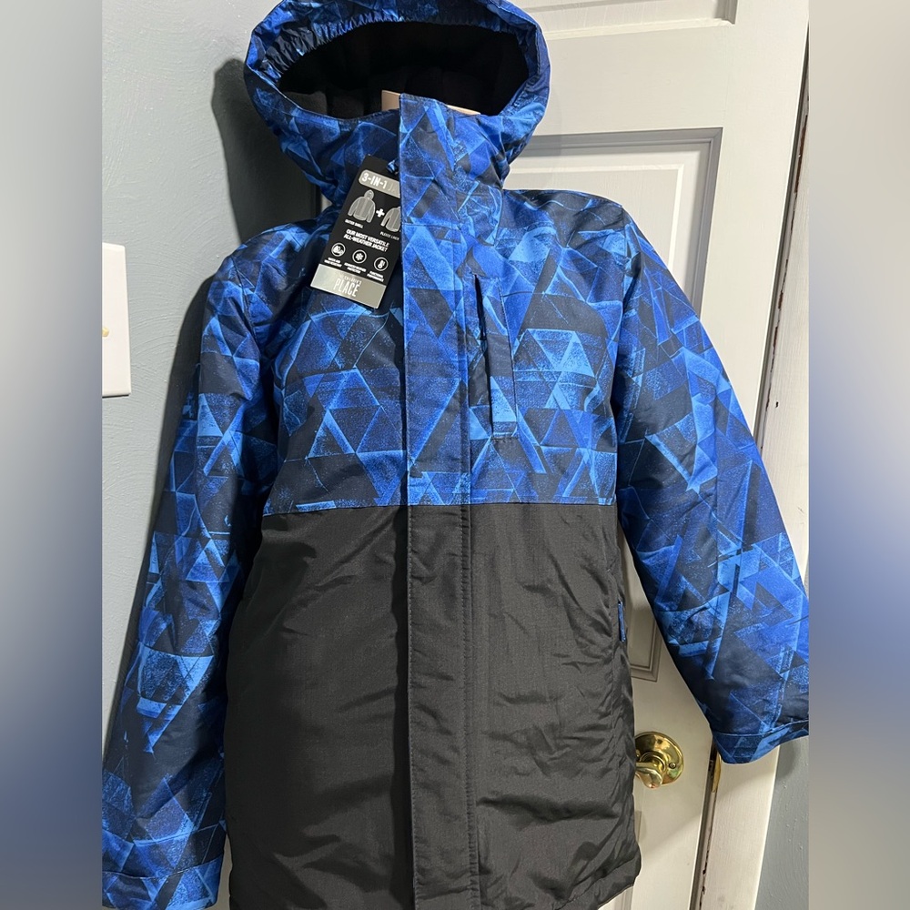 The Children's Place Blue and Black Geometric Puffer 3 in 1 Jacket.